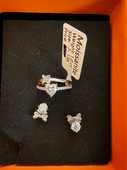 Moissanite Ring and Earrings Jewelry Set