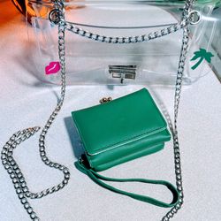 Clear Chain Purse & Sea-foam Green Adjustable Wallet 