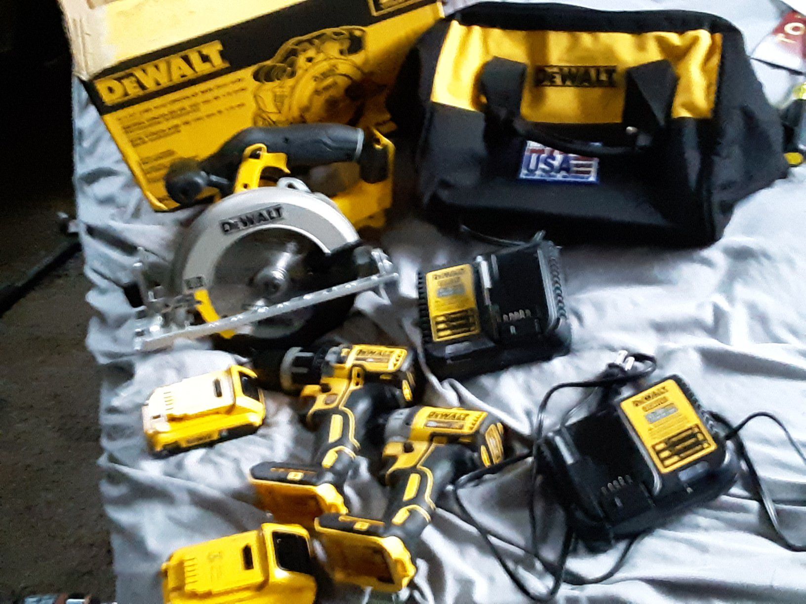 20v XR impact and hammer drill & 20v max circular saw. 2 batteries and 2 chargers.