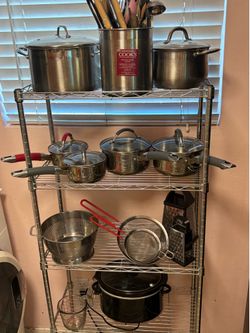 Pots/ pans with lids/ crock pot/ Grater / strainers