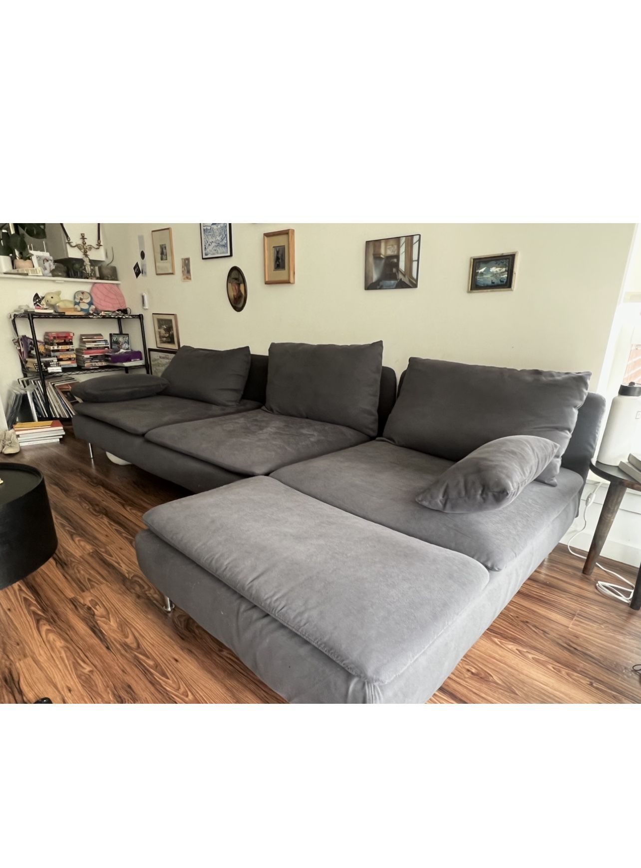 ikea sectional dark grey sofa and chaise lounge