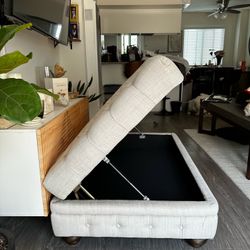 Large Tufted Storage Ottoman Sand / Beige Color 