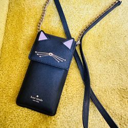 Kate Spade Black Cat North South Phone iPhone Wallet Crossbody      