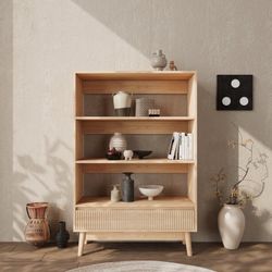 3 Tier Bookcase With Grooved Wooden Storage Drawer