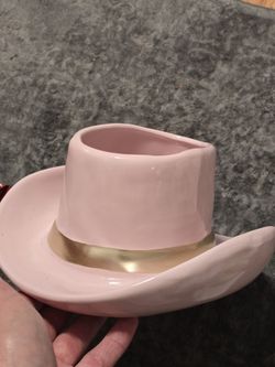 Pink & Gold Ceramic Cowgirl Hat Decor