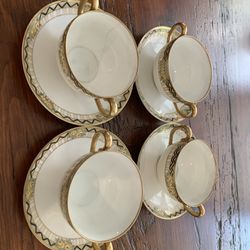 Set Of 4 Teacups With Saucers Nippon Hand Painted 