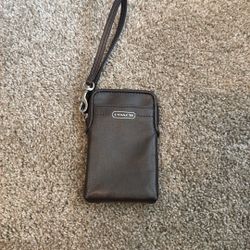 Coach Leather Phone Wristlet – Dark Brown Gray Color, Excellent Condition
