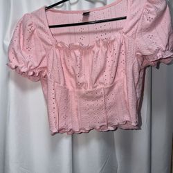 Pink Eyelet Lace Milkmaid Top // Coquette Puff Sleeve Crop