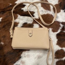 Beige vegan leather wristlet crossbody