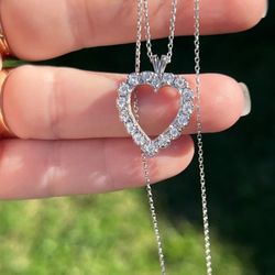 14k White Gold Diamond Heart Necklace 1.80ct Diamonds