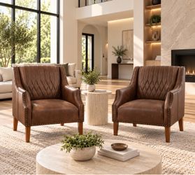 (Set of 2) Leather Accent Chairs