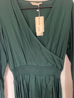 KorMei Green Wrap Dress with Smocked Waist