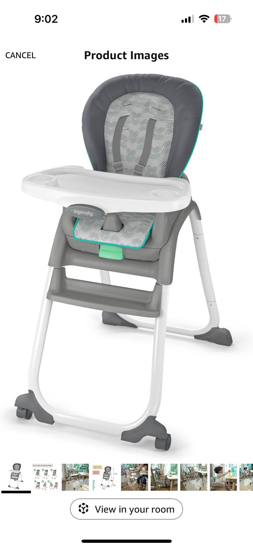 Ingenuity Full Course Smart Clean 6-in-1 High Chair Slate