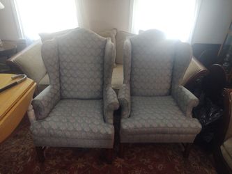 Pair of two (2) antique/vintage wing back accent chairs.