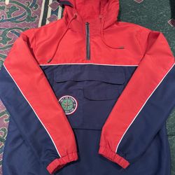 Red and navy windbreaker jacket #streetwear