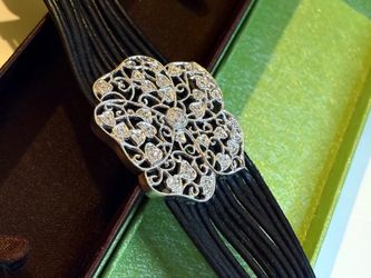 Full Diamond Chip Rose Bracelet in Silver