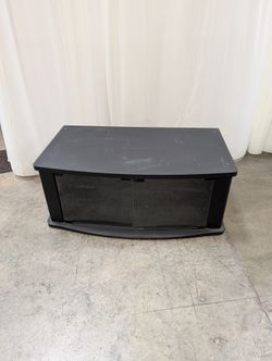 Black Wood Composite Curved Front TV Stand with Glass Doors