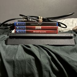 PS4 Slim With Games And Cords Tested Working