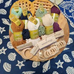 Macrame Lot Cord And Wood Rings New