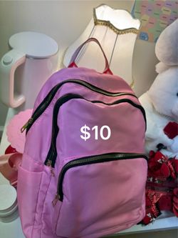 Pink Nylon Mini Backpack with Gold Zipper – $5