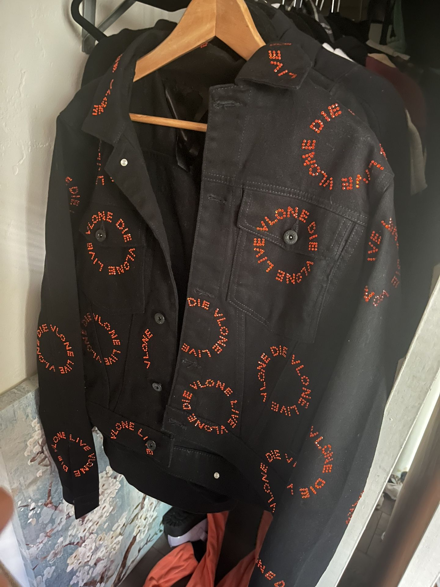 Men’s Vlone Rhinestone Denim Jacket