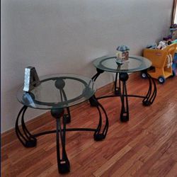 Two Metal And Glass Side Tables In Excellent Condition 