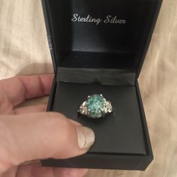 Beautiful Silver Ring With Shiny Blue Stone