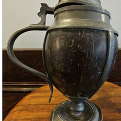 Antique Late 1800's Coconut Shell/Pewter Stein.