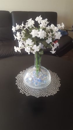 Floral vase with blue acrylic