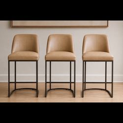 RH Emery Italian Leather Counter Stools Set of 3