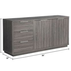 66"W Sideboard Cabinet Large Dining Server Cupboard Buffet Table w/ Two Doors w/ Three Drawers - Grey