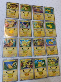 Pokemon 30th anniversary pikachu rare bundle 16 card lot