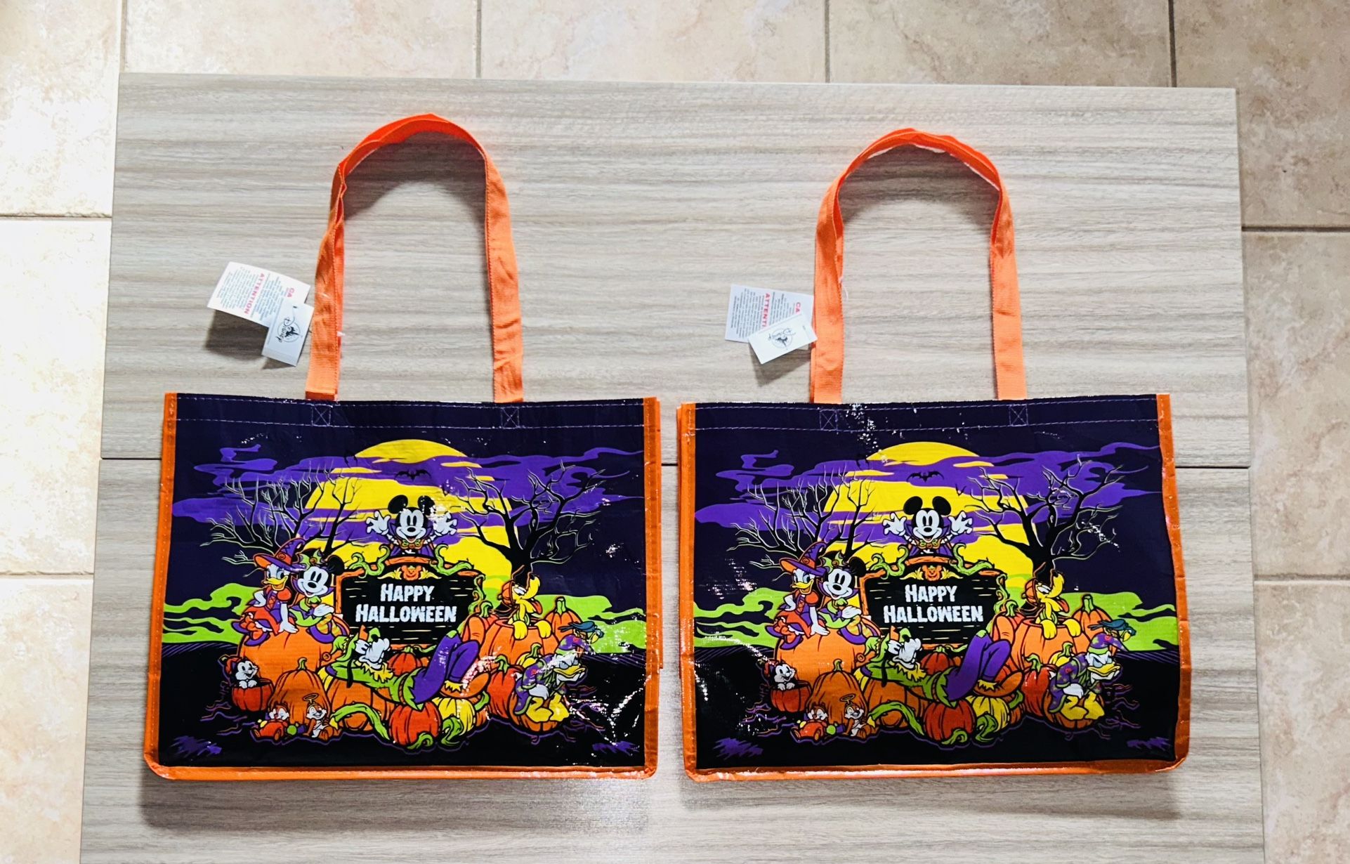 Disney Set 2 Reusable Tote Bags 2024 Halloween Mickey Donald Minnie Goofy Pluto