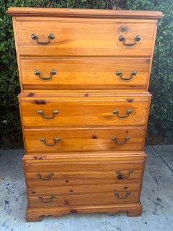 Vintage 6 Drawer Bassett Tall Boy Pine Dresser