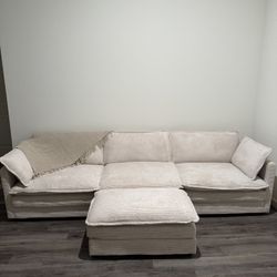 Corduroy 3 Seater Couch With Movable Ottoman