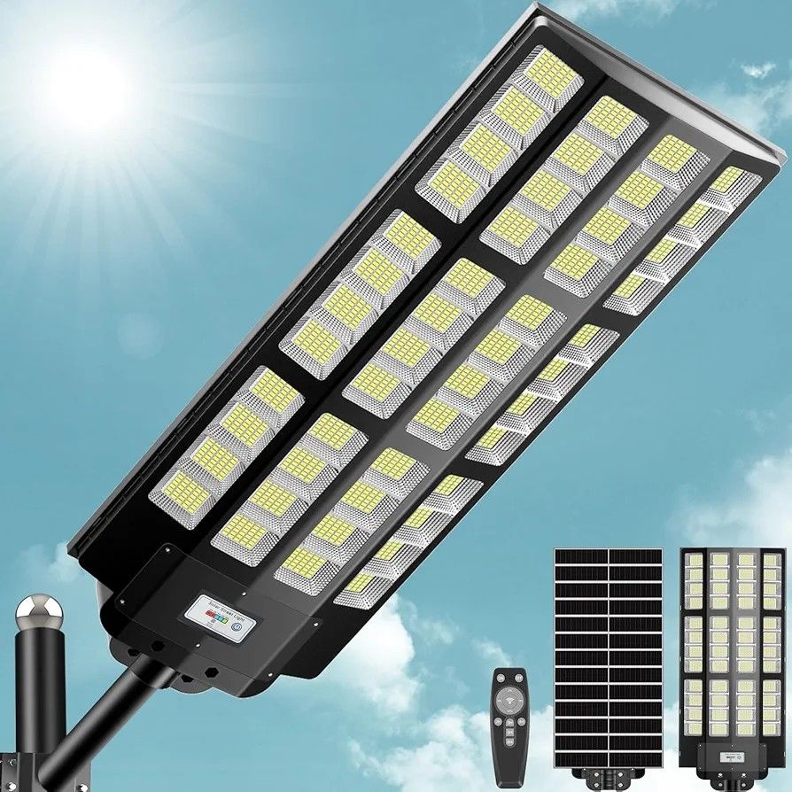 10000W Solar Street Lights Outdoor, Commercial Solar Parking Lot Lights with Motion Sensor and Remote Control, IP66 Waterproof, Wide Angle Dusk to Daw