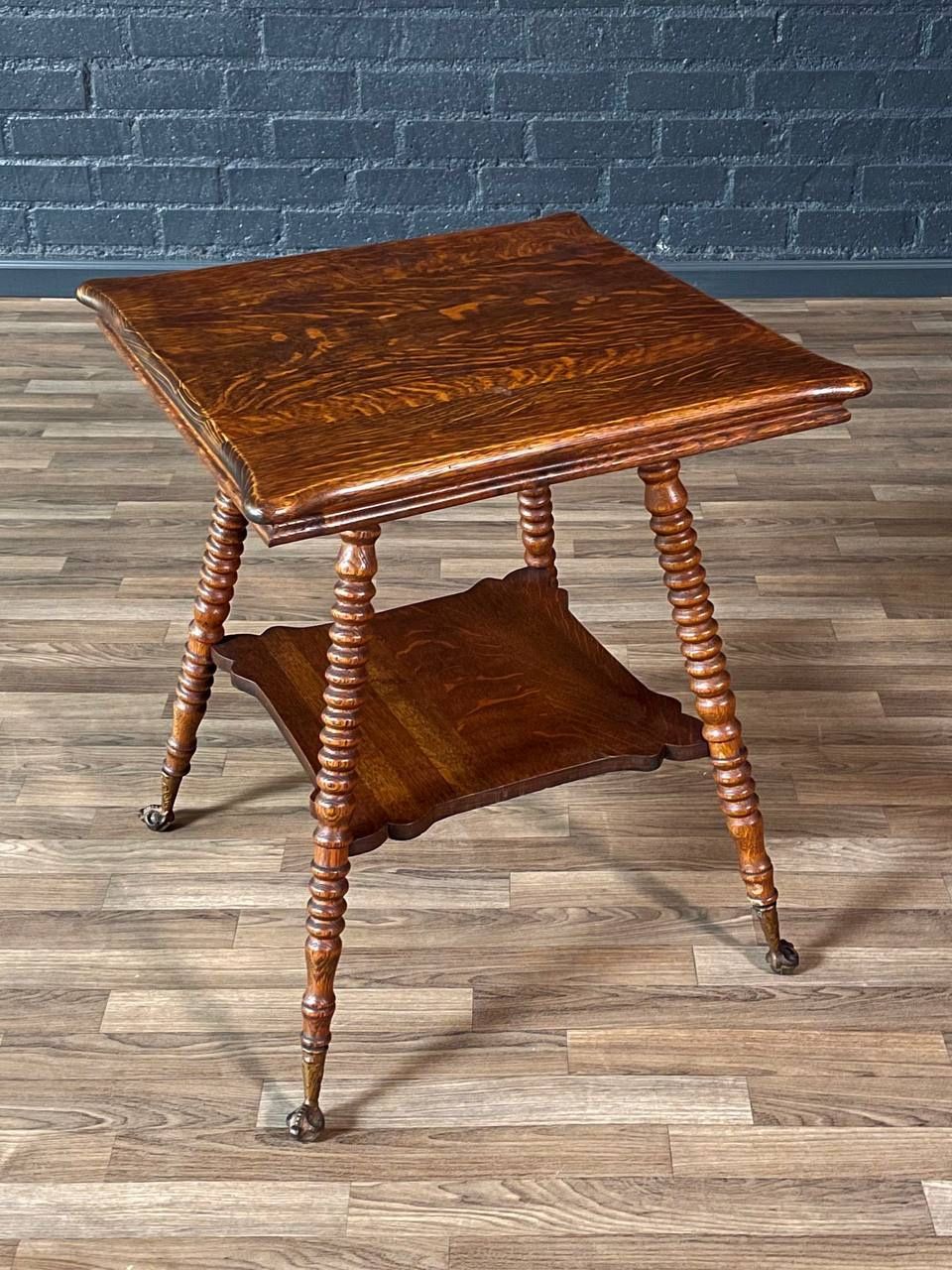 American Victorian Tiger Oak Side Table w/ Barley Twist Legs
