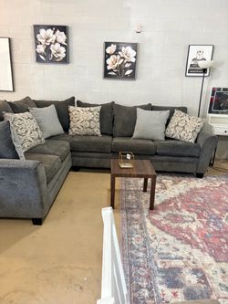Dark Gray Fabric Sectional Sofa with Pillows