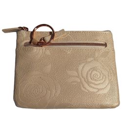Buxton Vegan Leather 5" Key Fab Wallet Mini Coin Purse Ivory Roses Patter Like New