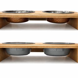 Wooden Elevated Dog Feeder – Double Bowl Stand for Dogs – Handmade Pet Feeding Station