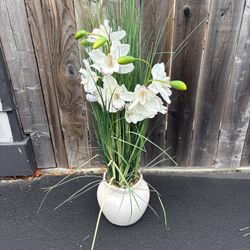 Artificial Cymbidium Orchid Plant in a White Ceramic Pot