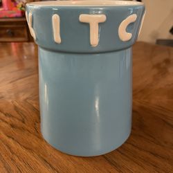 Home Essentials “Kitchen” Blue and White Ceramic Utensils Holder 