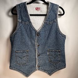 Vintage Levi's Denim Vest with White faux Sherpa Lining