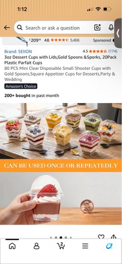 SEIION 3oz Dessert Cups with Lids and Gold Spoons 20-Pack