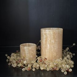 Onyx Hurricane Set 2 Candle Holders Natural Stone Cream Honey Ivory