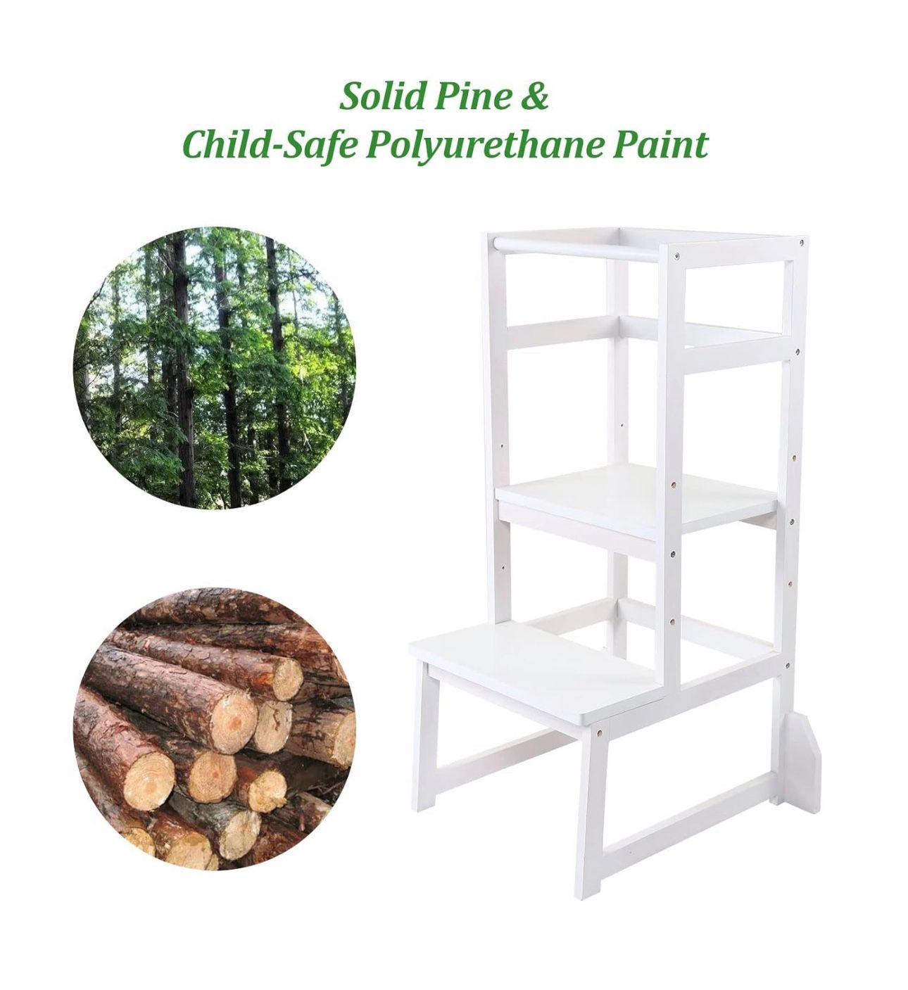 Helper Adjustable Height Kids Kitchen Step Stool, White, Wood