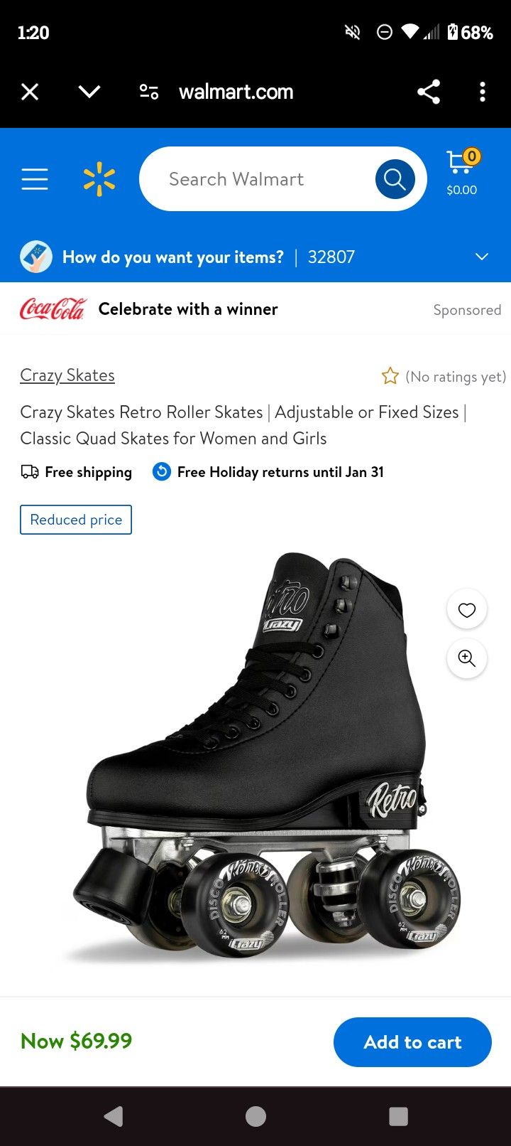 Crazy Skates Retro Roller Skates For Women And Girls Size 7
