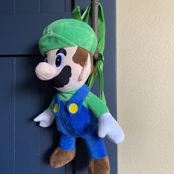 🎒 Nintendo Super Mario Brothers Luigi 17” Tall Plush Backpack Zipper Stuffed Toy Doll