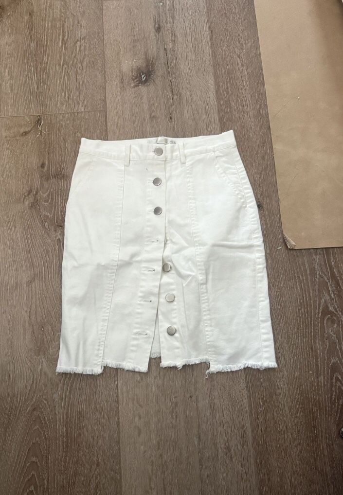 JOA White denim skirt button down XS
