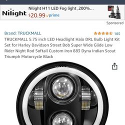 TRUCKMALL 5.75 inch LED Headlight Halo DRL Bulb Light Kit Set for Harley Davidson Street Bob Super Wide Glide Low Rider Night Rod Softail Custom Iron 